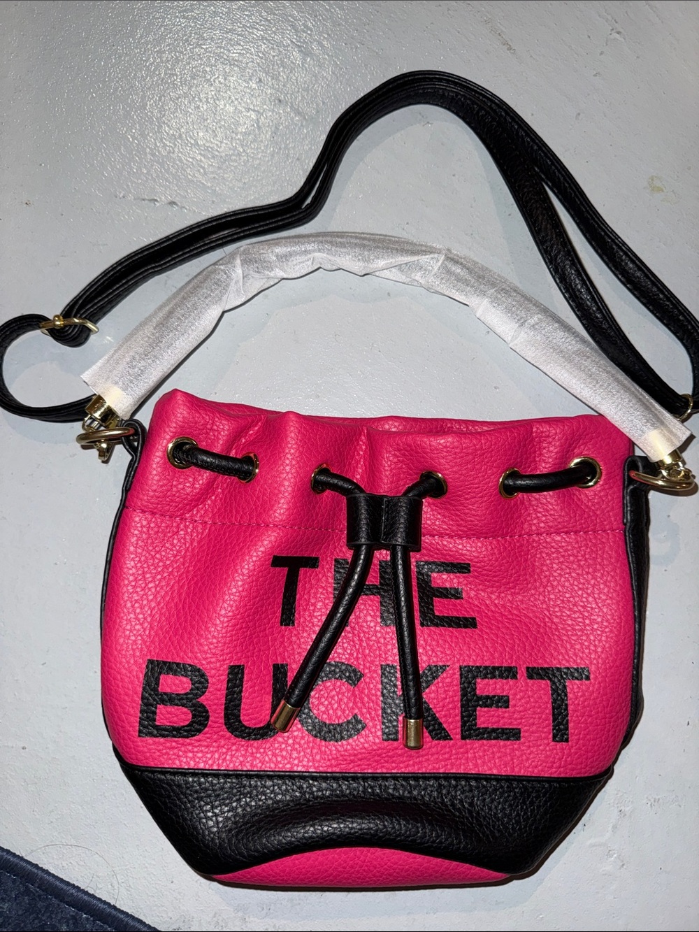 Pink and Black Drawstring Bucket Bag - The Bucket Tote